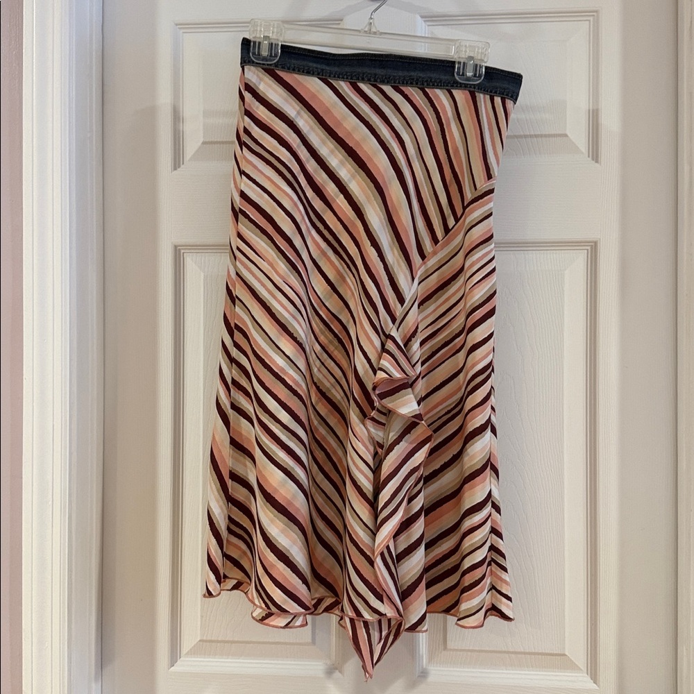 Kookai Asymmetrical Striped Skirt in Pink and Cream